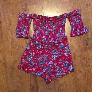 LIKE NEW American Eagle red floral romper
